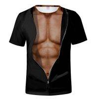 Mens 3D T-Shirt Bodybuilding Simulated Muscle Tattoo T-Shirt Casual nude skin chest muscle Tee Shirt Funny Short-Sleeve Clothes