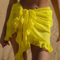 FN946N Summer Short Skirt European American Chiffon Pure Color Seaside Vacation Sunscreen Bikini Ear Edge Beach Women Sky Blue