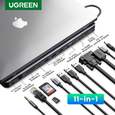 UGREEN USB C แท่นวางมือถือ11-In-1ฮับ USB USB C To HDMI 4K VGA RJ45 PD 100W การ์ดความจำ3.5สำหรับแมคบุ๊กโปรแอร์ M1แล็ปท็อปด็อค USB USB ฮับ