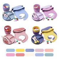 Kid Feeding Tableware Plate Silicone Toddler Dinnerware Utensils BPA Free Feeding Bowl Spoon Tableware Dish for Baby-Led Weaning