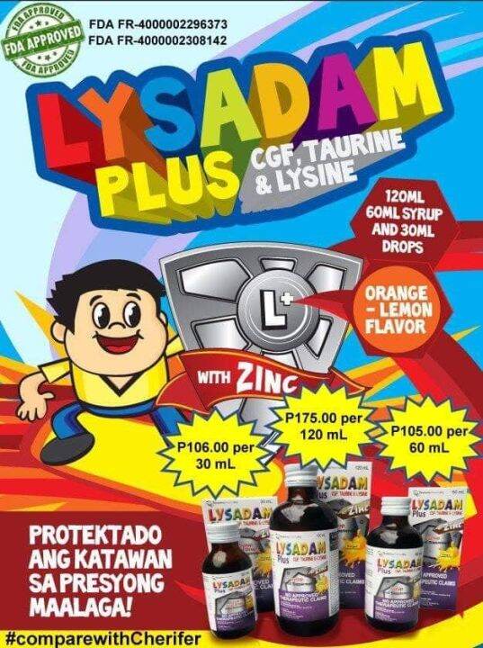 Lysadam Multivitamins Plus CGF, Taurine and Lysine with Zinc Syrup for