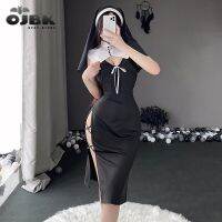 JIU YUOJBK-freira Role Play Maid Cosplay Traje para Mulheres  Sexy Lingerie Dress  Anime Chapelaria  Halloween Preto Oco Paixão Uniforme