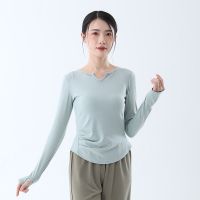 [COD] dance training clothes tops V-neck long-sleeved sleeve finger elastic knitted body