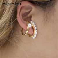 HUANZHI 2019 New Design Trend Simple Geometric Distortion Irregular Curve Clip Earrings for Women Girl No Pierced Earrings