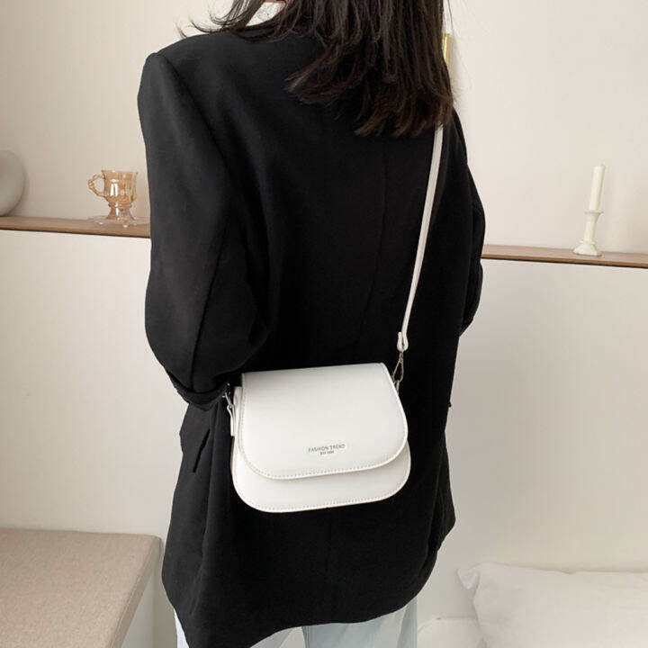 กระเป๋าสะพายไหล่สีทึบผู้หญิงเรียบง่ายกระเป๋าสะพายหนัง-pu-flap-crossbody