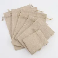 50pcs Multi Size Natural Linen Burlap Bag Jute Gift Bag Drawstring Gift Bags With Handles Gift Packaging Party Favor Candy Bags Cleaning Tools