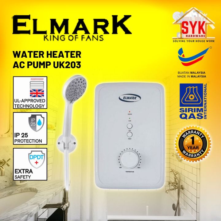 SYK Elmark AC Pump Water Heater With Pump UK203 Heater Shower Water