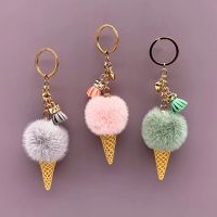 【DT】Creative Ice Cream Keychain Plush Pompom Key Chain Keyrings for Women Key Holder Car Bag Pendant Accessories Girls Jewelry Gifts hot