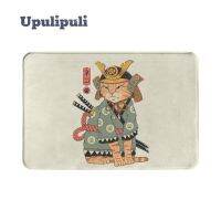 【cw】 Neko Samurai Doormat Non Cats Mats for Entrance Door Washable Bathtub Shower ！