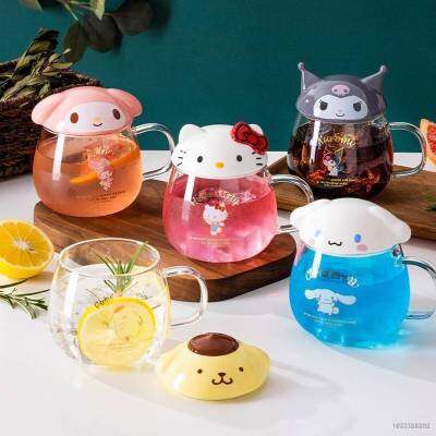 1ag Sanrio Melody Kuromi Cinnamoroll แก้วน้ํา ลายการ์ตูน พร้อมฝาปิด น่ารัก ใส ที่กรองชา นม ในครัวเรือน