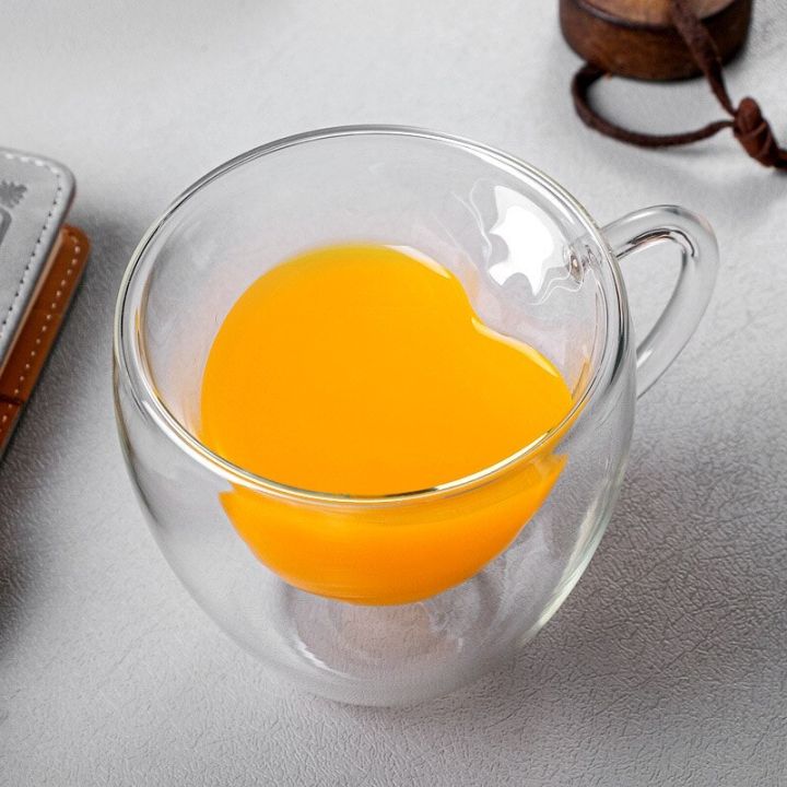 ถ้วยกาแฟแก้วรูปร่างแบบหัวใจแก้วคู่รักการดื่มชานมน้ำผลไม้แก้วทนความร้อนได้นมแก้วน้ำ