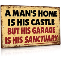 Man Cave Garage Wall Decor บ้านของผู้ชายคือปราสาทของเขาแต่โรงรถของเขาเป็นสัญลักษณ์ Sanctuary Metal Tin ของเขา