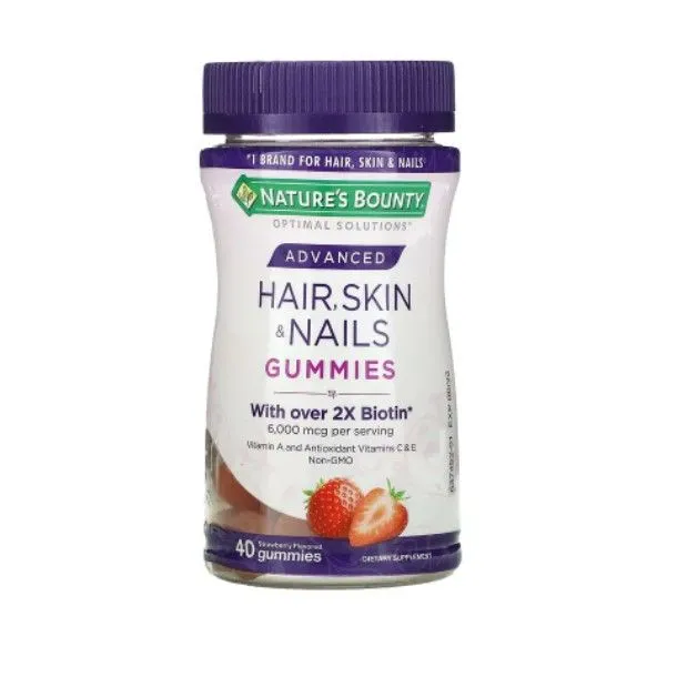 Nature's Bounty, Advanced Hair, Skin & Nails Gummies, Strawberry, 40 ...