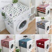 Christmas Tree Elk Deer Linen Washing Machine Cover ball Tassel Refrigerator Cloth Red Black Plaid Microwave ovens Dust Cover