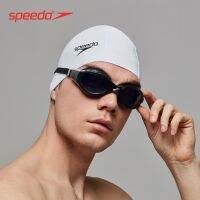 Speedo/speedo สีทึบคลาสสิกเคลือบซิลิโคนหมวกว่ายน้ำอุปกรณ์กันน้ำสำหรับทุกเพศ