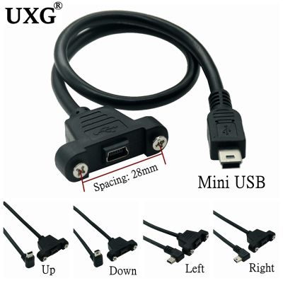 Up Down Right Left Angled 90 Degree Angle USB Extension Cable Mini USB Panel Mount Type Male to Female Adapter Cable with Screws