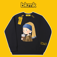 BKMK สเวตเชิ้ตคอกลมของผู้ชาย,เสื้อสเวตเตอร์คอกลมเสื้อแบบหลวมหลากหลายใหม่อเมริกาแบบย้อนยุคฤดูใบไม้ร่วง