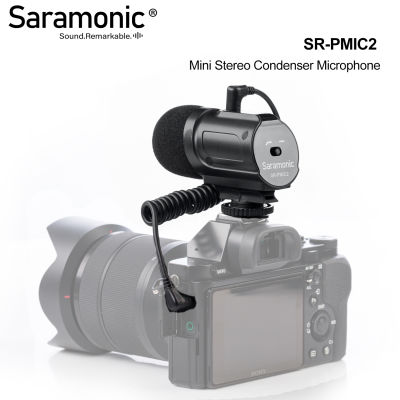 Saramonic SR-PMIC2 Mini Stereo Condenser Microphone with Integrated Shockmount, Low-Cut Filter&amp; Battery-Free Operation for DSLR