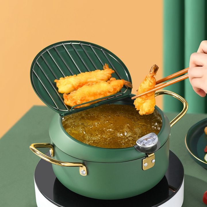 Kitchen Deep Frying Pot With Lid And Thermometer Non Stick Tempura Deep  Fryer Stainless Steel French Fries Frye