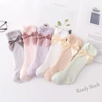 【hot sale】 ⊕ C10 Solid Color Baby Long Socks Cute Bows Knee High Socks Infant Toddler Summer Breathable Soft Socks 6-18 Months