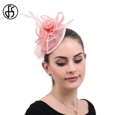 FS Britain And America Flax Fascinators Hat Feather Yarn Top Hat Hairpin Pink Women Wedding Hats For Women Decorative Hairpin