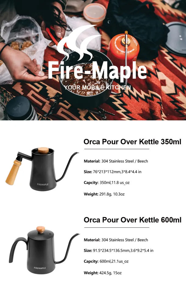 Fire-Maple Orca Coffee Pot Kettle 12oz- Stainless Steel Hand Brewing Coffee  Pot with Semi-Circular Handle, Coffee Kettle Tea Pot for Home, Office
