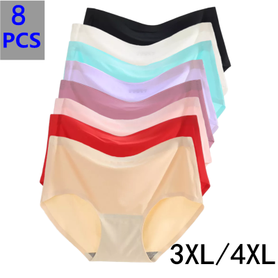 8PCS Womens Ice silk underwear seamless y Panties lingerie female comfortable sports briefs stretch large size 3XL 4XL