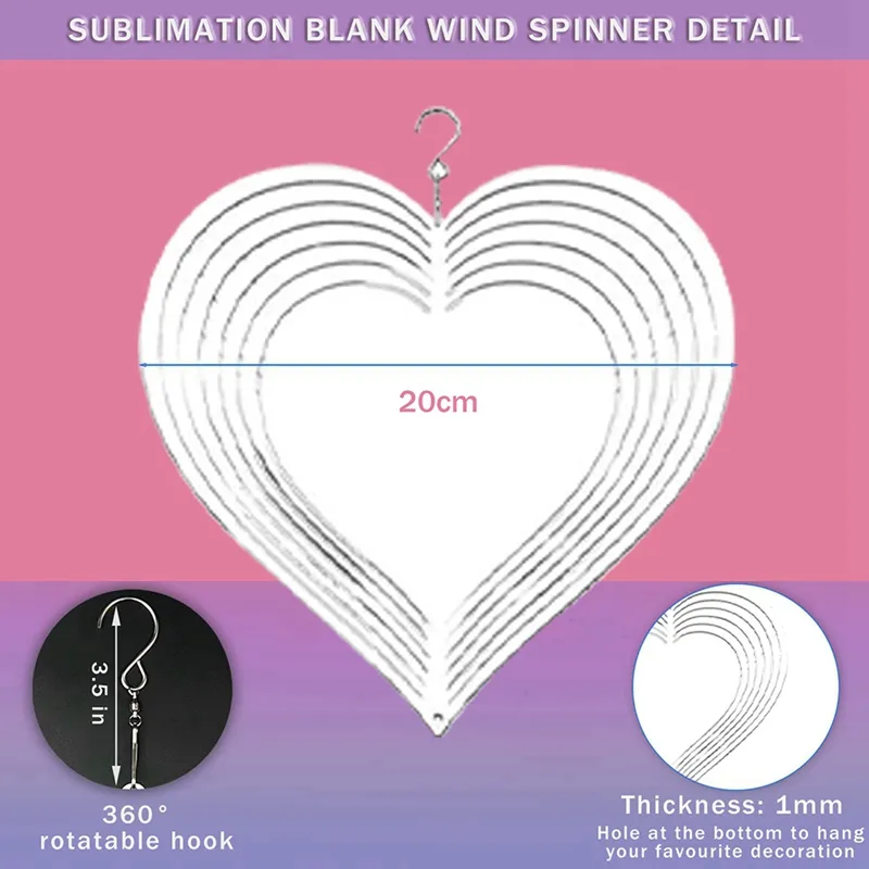 6Pcs Sublimation Wind Spinner Blanks 3D Wind Spinners Hanging Wind Spinners  for Outdoor Garden Decoration C-8 Inch 