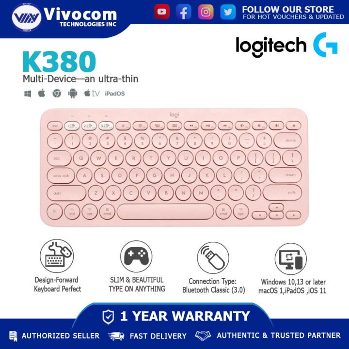 Logitech K380 Multi-Device Bluetooth Keyboard (Rose) for computers ...