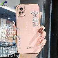 JieFie Elk Deer เพชรสำหรับ VIVO V20 / V20 Pro / V21 / V21E / V23 / V23E / V23 5G / S1 Pro / S1 / S12 / S12 Pro / V9 / V11i / V15 / V15 Pro แฟชั่นชุบโครเมี่ยม TPU สแควร์ปลอกปกหลัง