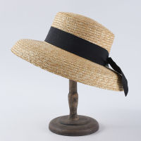 Elegant Straw Hat Women 10Cm Wide Brim Sun Hat Casual Natural Wheat Straw Summer Beach Hat With Black Bow Riibon For Ladies