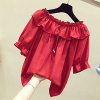 Red Blouse Women Short Sleeve Loose Shirt Korean Style Fashion Simple Ladies Tops 2023