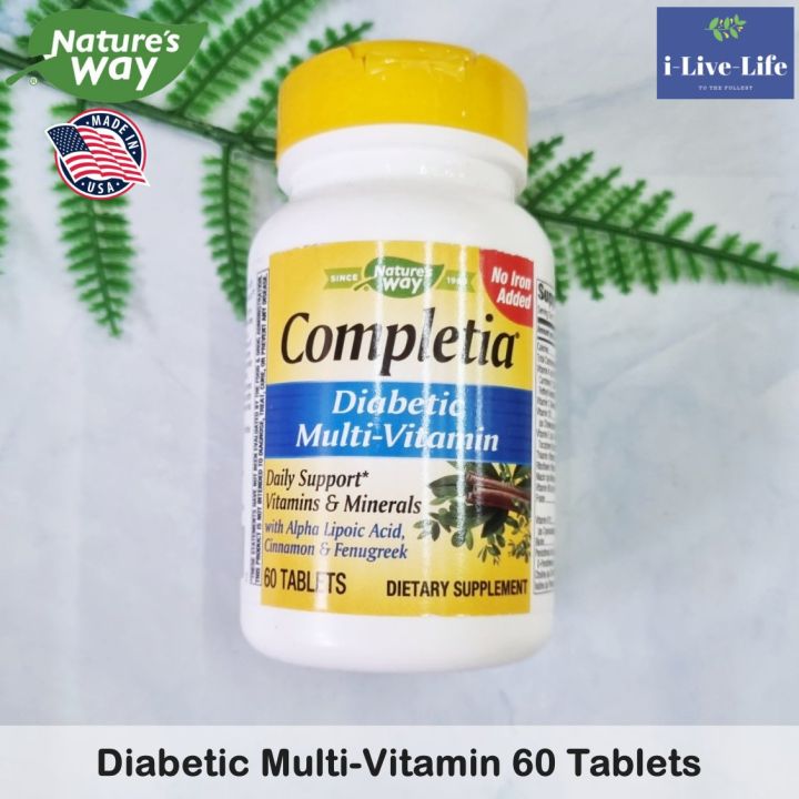 อาหารเสริมวิตามิน-และแร่ธาตุรวม-completia-diabetic-multi-vitamin-60-tablets-natures-way