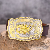 Western Denim Zinc Alloy Large Version Two Tone Scorpion Belt Buckle With Leather Belt Mens Leather Belt