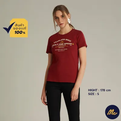 Mc Jeans เสื้อยืดแขนสั้นผู้หญิง คอกลม สีแดงเข้ม Biker Collection MTSZ914
