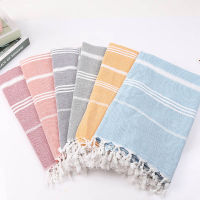 Striped Cotton Turkish Sports Bath Towel with Tassels Travel Gym Camping Sauna Beach Pool Blanket Absorbent Easy Care