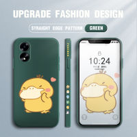 เคสโทรศัพท์สำหรับ OPPO A18 A38การ์ตูนน่ารักลาย Psyduck ด้านข้างเคสโทรศัพท์ดีไซน์ลายขอบสี่เหลี่ยมปลอกซิลิโคนเหลวคลุมทั้งหมดเคสกล้อง