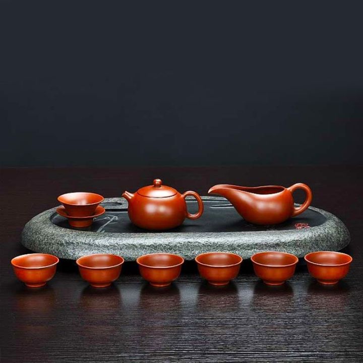 กาน้ำชาทรายสีม่วงแท้ชุดชาทรายสีม่วงทรายสีม่วง-yixing-หม้อ-xishi-ชุดแร่ดิบกาน้ำชาและถ้วยแบบทำด้วยมือ