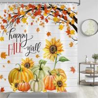 Autumn Pumpkin Shower Curtains Rustic Yellow Sunflower Fall Maple Leaves Bath Curtain Polyester Fabric Bathroom Decor with Hooks