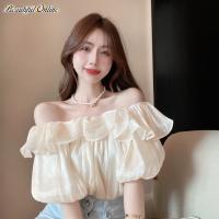 Western-Style Off-The-Shoulder One-Shoulder Ruffled Lantern Sleeve Chiffon Shirt