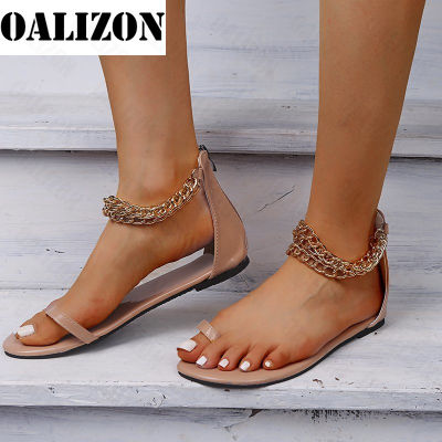 Clip Toe Flats Women Sandals 2022 Summer New Snake Pattern Chain Shallow Rome Slippers Fashion Walking Shoes Open Toe Slides