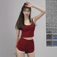 COD DSFGERRTYTRRE Women Summer Fashion T-shirt Yoga Running Sports Tank Tops And Casual Shorts Two-piece Sports Suit