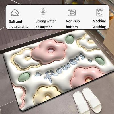2D Diatom Mud Floor Mat Non-Slip Doormat Floor Carpet Washable Foam Bathroom Mat Q3Y4