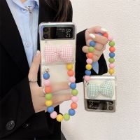 [LWF HOT] เคสโทรศัพท์โบว์น่ารักสำหรับ Samsung Galaxy Z Flip 3 ZFlip3 Z Flip3 5G โซ่มือหลากสีเคสใส PC แข็งพร้อมสายคล้องข้อมือ