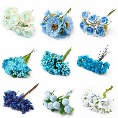 Blue Mix Flower Cherry Stamen Berries Bundle DIY Christmas Wedding Party Cake Gift Box Wreaths Decoration