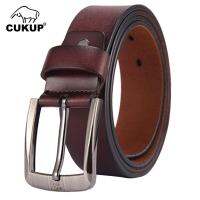 CUKUP 2022 New Mens Simple Design Pin Buckles Metal Belt Mens Good Quality Genuine Leather Accessories Jeans 3.8Cm Wide NCK681