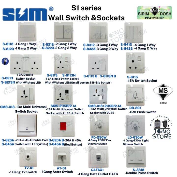 SUM Premium S1 series Wall Switch & Socket SIRIM Approval Multi ...