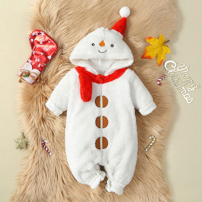 เครื่องแต่งกายมนุษย์หิมะชุดคริสมาสต์ฤดูหนาวปิดซิปมีฮู้ดแขนยาวสำหรับเด็กหญิงเด็กชายจั๊มสูทเด็กทารก