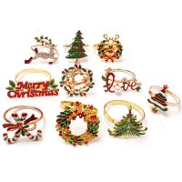 Christmas Napkin Rings - Set of 10 Napkin Holder Rings for Holiday Christmas Table Decoration Napkin Buckle