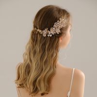 【YF】 Gold Metal Flowers with Rhinestones Bridal Hair clip Vine Bridesmaid Hairpiece Floral Headpieces for Wedding